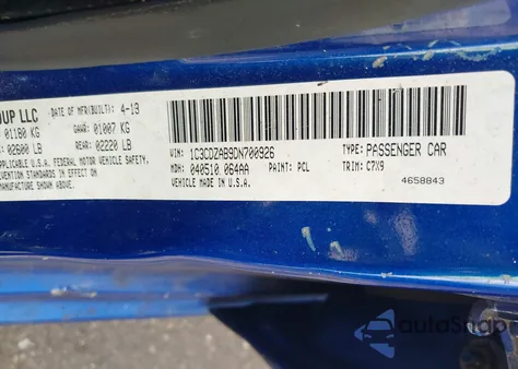 2013 Dodge Avenger Se из США, поврежденный, VIN 1C3CDZAB9DN700926